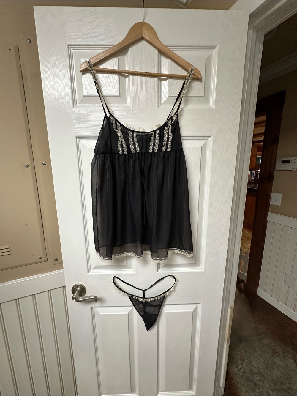 Victoria's Secret Black Sheer Lace-Trim Babydoll Chemise with Thong
